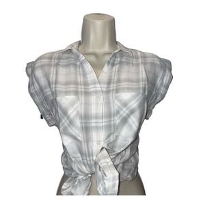 UNTUCKit Grey White Plaid Short Sleeve Button Down Shirt Womens Size 6‎ Preppy